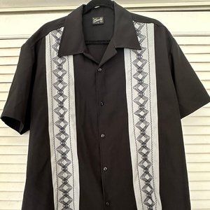 RockSteady Black and White Embroidered Bowling Shirt - Size L